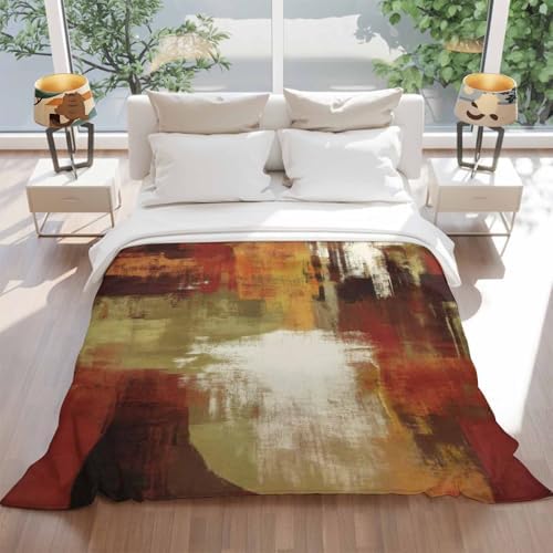DecorLovee Burnt Orange Blanket 60"x80", Reversible Brown Green Fall Throw Blanket for Couch/Bed, Modern Oil Painting Abstract Lightweight Soft Throw Blankets for Men, Warm Fuzzy Blankets for Winter - Image 2