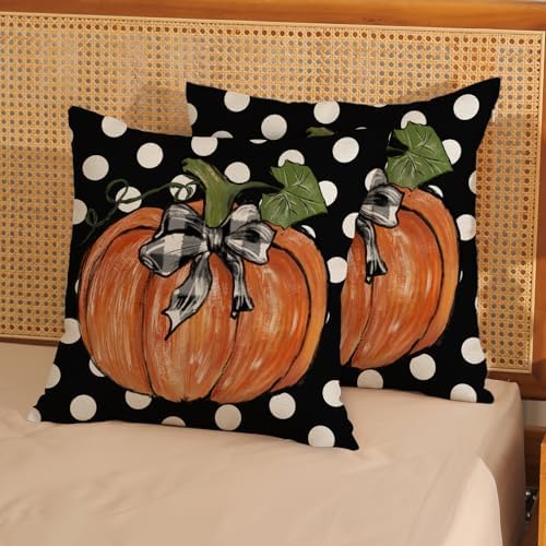 Fall Pillow Covers 20x20 Set of 2 Pumpkin Maple Leaf and Polka Dot Fall Decor Pillowcase Autumn Thanksgiving Decorative Outdoor Throw Pillow Covers Linen Farmhouse Cushion Case for Couch Home - Image 2