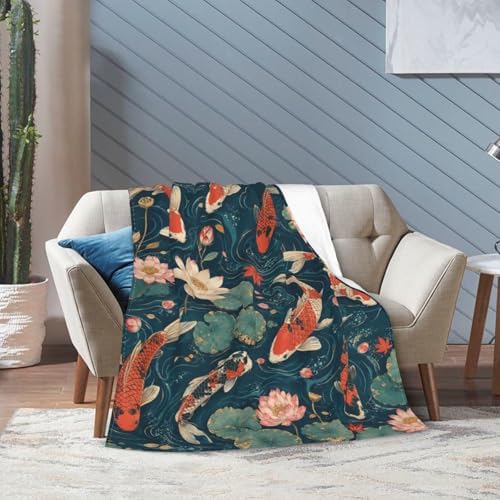 Cute Koi Fish Blanket for Women, Gifts for Girls, Japanese Blankets for Kids, Soft Cozy Lightweight Throw for Bed Sofa Home Travel Room Decor, 40x50 Inch - Image 3