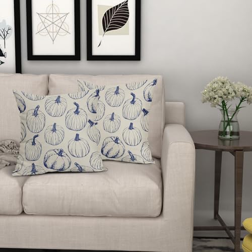 Navy Blue Pumpkin Fall Pillow Covers 22x22 Set of 2 Autumn Themed Thanksgiving Harvest Print Decorative Throw Pillows Outdoor Farmhouse Pillowcases Cushion Case Seasonal Decor for Couch Sofa Bed - Image 7
