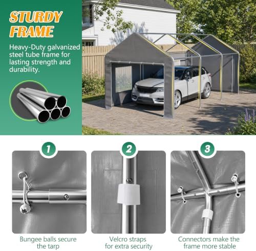 KEIKI 10x20 FT Heavy Duty Carport Canopy, Portable Outdoor Garage,Gray - Image 5