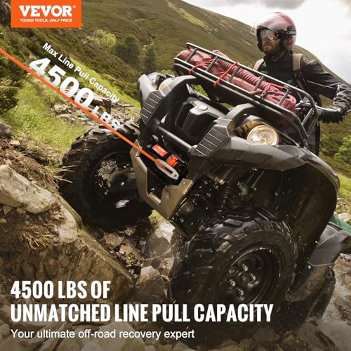 VEVOR ATV Winch, 4500 lb Electric Winch with Synthetic Rope, 12V DC ATV UTV Winch 1/4 in x 39 ft Aluminum Fairlead Wired Remote Control, IP55 Waterproof for Towing Boat Off Road Recovery - Image 2