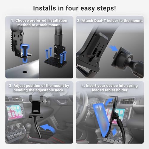 ARKON Mounts - Car Tablet Mount with 22-inch Arm and Seat Rail Attachment | Gooseneck Tablet Holder | Aluminum Construction | Ideal for Cars and Trucks