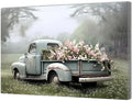 QIXIANG Farmhouse Truck Canvas Wall Art Old Car and Pink Flower Picture Prints for Bedroom Home Living Room Decor with Framed (16.00" x 24.00", Truck) by QIXIANG
