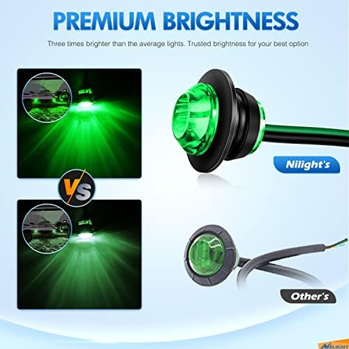 Nilight 3/4" Round LED Clearance Marker Lights,Green, 10-Pack