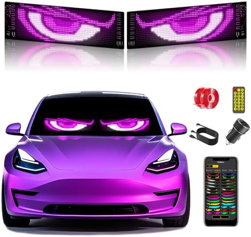 Devil Eyes Light for Cars (2-Pack) – 15''x4'' Dual LED Eyes for Car Windshield | Perfect Sync, Programmable Patterns, App/Remote Control | for Sedans, SUVs, Medium Trucks – Custom Dynamic Sign