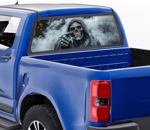 Rustic Skeleton Rear Window Decal Wrap Graphic, Vintage Horror Grim Reaper Bone Vinyl Window Film Truck Back Window Decals,Pickup Trucks Back Window Stickers 66 x 22 inch