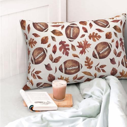 Fall Pillow Covers 12x20 Set of 2 Orange Maple Leaf Football Pillow Cases Autumn Thanksgiving Outdoor Fall Decoration Throw Pillows Linen Farmhouse Lumbar Cushion Covers for Couch Home Decor - Image 3