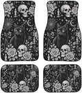 Gothic Skull Carpet Vehicle Floor Mats Retro Halloween Cat Skull 4Piece Universal Floor Mat Interior Horrible Gothic Black Cat Rose Accessories Ant Slip Mats for 1st Row