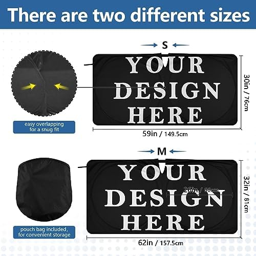 Custom Car Windshield Sun Shade Personalized Image or Text on Foldable Sunshade Front Window Visor Protector Blocks UV Rays Heat Keep Vehicle Cool (59 x 30 in)