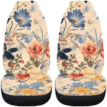 Wild Flower Car Seat Covers for Full Seats, Pink Peony Waterproof Seat Covers for Cars, French Classical Daisy Floral 2 Pcs Universal Fit Automotive Seat Covers