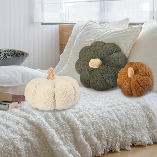 Briwooody 3 Pcs Fall Halloween Pumpkin Throw Pillow, 3D, Sherpa, 3 Color - Image 6