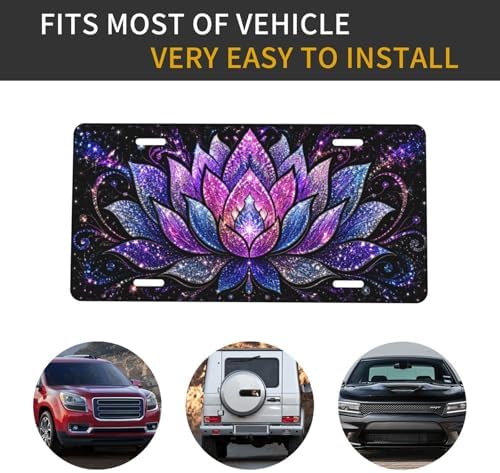 Colorful Lotus Glitter License Plate - 6x12 Inch Aluminum Novelty Decorative Vanity Metal Front Car Plate for Women Men - Image 4