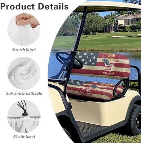 Yewatlles American Flag 250th Golf Cart Seat Covers Kit, Fit for Club Car Precedent Ordinary Front Seat Cushion, Golf Cart Polyester Seat Cover