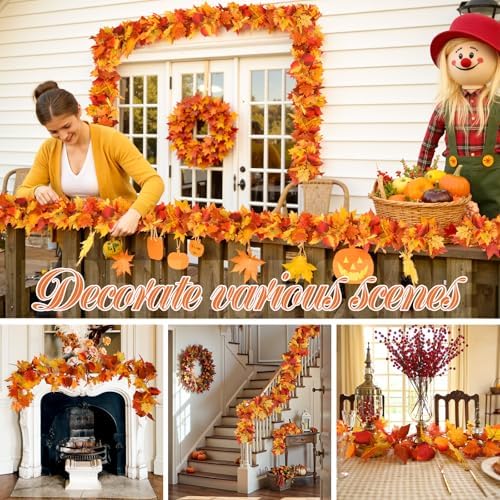 Joyhalo Fall Garland Autumn Leaf Garland Outdoor Fall Porch Decor, 2 Pack - Image 5