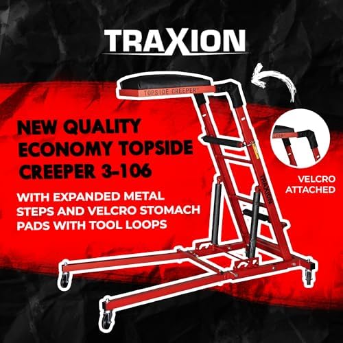 Traxion New Quality Economy Topside Creeper 3-106 with expanded Metal Steps and Velcro Stomach Pads with Tool Loops - Image 3
