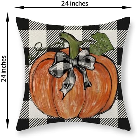 Fall Pillow Covers 24x24 Set of 2 Pumpkin Maple Leaves and Buffalo Plaid Fall Decor Pillowcase Linen Autumn Thanksgiving Decorative Outdoor Throw Pillow Covers Farmhouse Cushion Case for Couch - Image 6