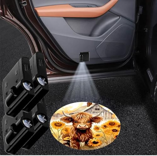 4PCS Sunflower Cows Cars Door Logo Projector LED Shadow Light Welcome Lamp