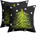 Christmas Black Throw Pillow Covers 16x16 Set of 2 Winter Green Xmas Tree by Trongr
