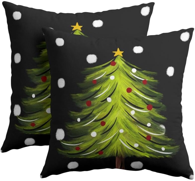 Christmas Black Throw Pillow Covers 18x18 Set of 2 Winter Green Xmas Tree by Trongr
