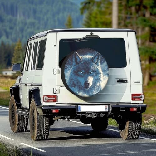 Wolf Head Print Spare Tire Cover, Polyester Universal Tire Cover Waterproof Dust-Proof, Wheel Covers for Trailer RV SUV Truck Camper Travel Trailer, 18" fits Tire Diameter 33"-34"