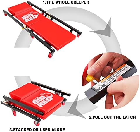 Big RED 36" 2-Piece Padded Rolling Garage/Shop Creeper, Mechanic Cart with Headrest and 6 Casters, Red TR7565R Torin - Image 6