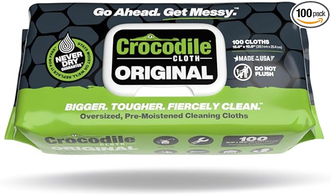 Crocodile Cloth Original Cleaning Wipes – 100 Hand & Tool Industrial Cleaning by CrocodileCloth