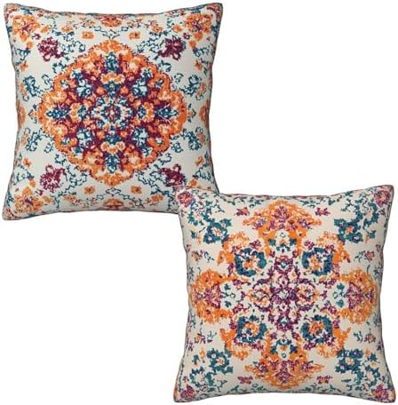 Vintage Bohemian Carpet Pattern Pillow Covers 18x18 inch Set of 2 Orange Blue Ethnic Pillow Case Cushion Cover for Home Sofa Couch Living Room Car Decor by Mshutbna