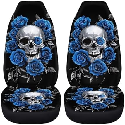 Skull Blue Rose Car Seat Covers Anti Slip Car Seat Covers Front Seats Only Easy to Install and Clean Removable Automotive Accessories Universal Fit for Most Vehicle