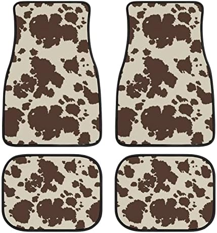 Cow Car Floor Mats Set of 4,Brown Cow Animal Print Vehicle Front Rear Carpets Mat Stylish Car Floor Carpets Rugs Non-Slip Auto Foot Mats Cushioned Car Accessories Universal Fit for Car SUV Truck Van