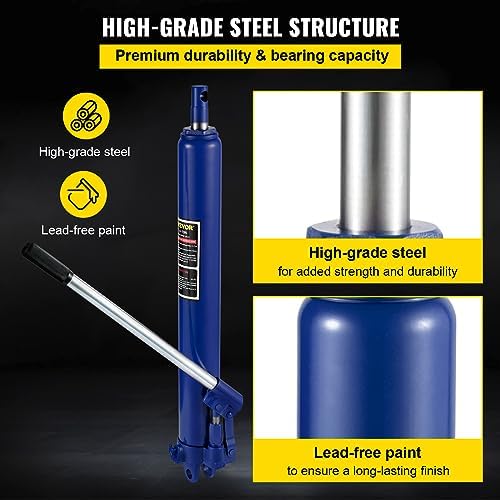 VEVOR Hydraulic Long Ram Jack, 8 Tons/17363 lbs Capacity, with Single Piston Pump and Clevis Base, Manual Cherry Picker w/Handle, for Garage/Shop Cranes, Engine Lift Hoist, Blue - Image 6