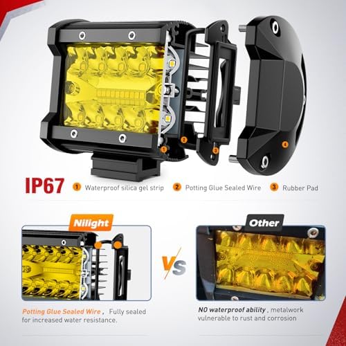 Nilight 2 PCS 4 Inch 60 W LED Light Pods Yellow Spot Flood Combo Beam