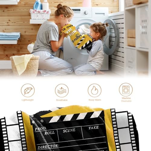 Movie Clapboard Throw Blanket, Movie Watching Theater Home Cinema Decor Gifts Ideas for Women Men Movie Lover Adult Boy Girl Actor Director Acting Gift 50"x60" - Image 6