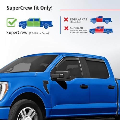 Goodyear Shatterproof in-Channel Window Deflectors for Ford F150 2021-2026 SuperCrew, Rain Guards, Window Visors for Cars, Vent Deflector, Car Accessories, 4 pcs - GY009014