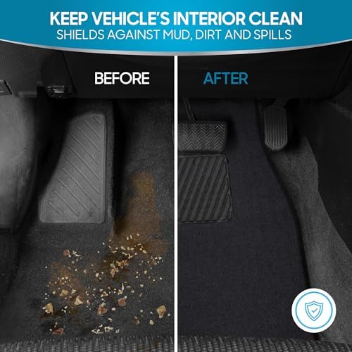 BDK Premium Black Carpet Floor Mats for Cars - Universal Fit Interior 4-Piece Car Mats Full Set with Vinyl Heel Pad Protector - Cute Car Accessories Interior Floor Covers for SUVs & Trucks