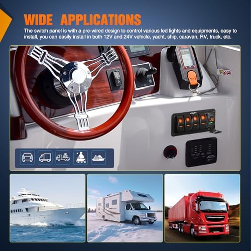 Nilight 4 Gang Rocker Switch Panel with PD Type C and USB Charger Voltmeter