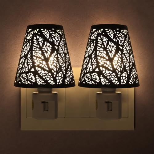 2 Pack Plug In Night Lights, Leaf Cutout Shades, 2700K Warm White E12 Bulbs by Niqelva