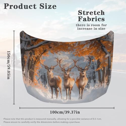 Fall Leaves Elk Car Hood Cover Stretchable Polyester,Engine Cover，Elastic Fabrics Can be Washed,Car Bonnet All-Season Protection