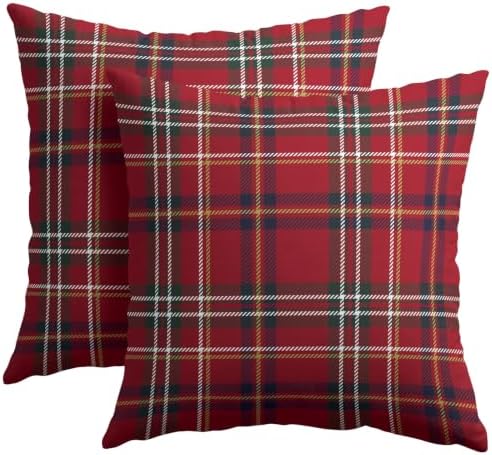 Christmas Throw Pillow Covers 18x18 Set of 2 Winter Red Buffalo Plaid - Image 2