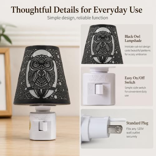 Owl Night Light Plug In, Metal Wall Light, Warm White, Manual On/Off Switch - Image 5