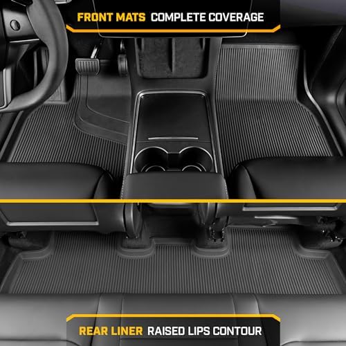 Cat® JustFit™ 3D Floor Mats for Tesla Model Y 2020–2024 Custom Fit All Weather Floor Liners, Heavy Duty Rubber Mats for Tesla Model Y – Premium Tesla Accessories for Full Interior Protection