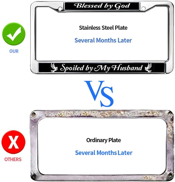 Blessed by God Spoiled by Husband Weather-Proof License Plate Frame Christian Humor License Plate Frame God is with me License Plate Frame for Women