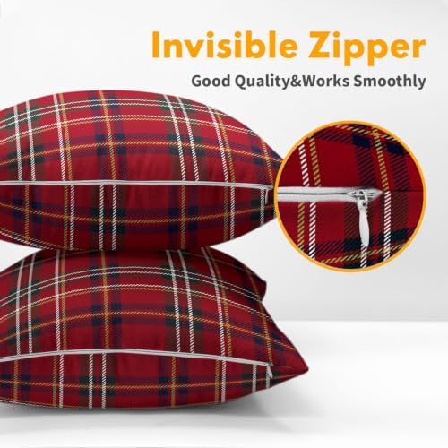 Christmas Throw Pillow Covers 16x16 Set of 2 Winter Red Buffalo Plaid - Image 6
