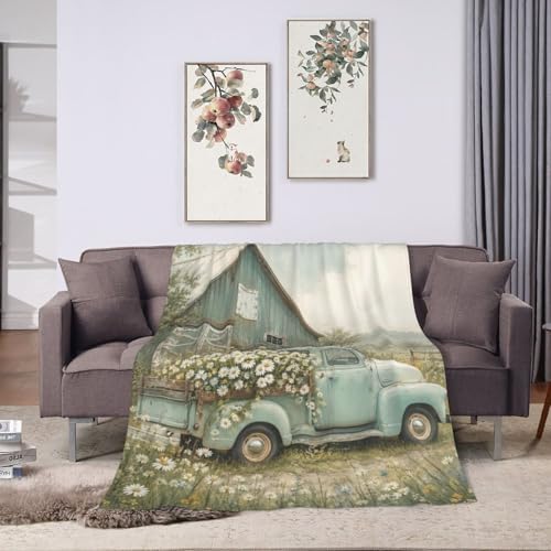 Farmhouse Truck Blanket for Women, Gifts for Girls, Vintage Car Blankets for Kids, Soft Cozy Lightweight Throw for Bed Sofa Home Travel Room Decor, 50x60 Inch - Image 5