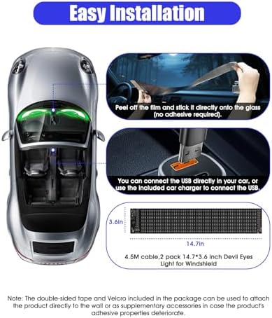 LED Devil Eyes Lights for Cars Windshield 14.7"x3.6" 2 PCS