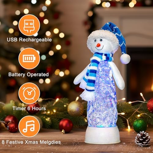 Christmas Snowman Decoration Snow Globe Lantern Indoor Decor Snowman Christmas with Music,6H Timer,USB Lined/Battery Operated Lighted Lantern for Festival Decoration Gifts - Image 4