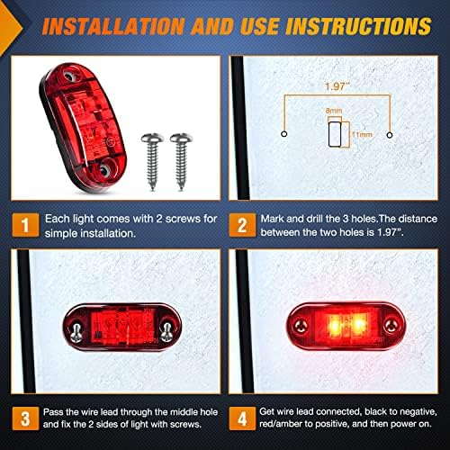 Nilight 2.5" Oval Side Marker Light 10PCS Red 2 Diode LED Surface Mounted