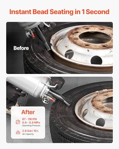 VEVOR Portable Tire Bead Seater, 2.6 Gal/10 L Air Bead Blaster, Handheld Tire Inflator Tool, 87-116 PSI Operating Pressure, Trigger Seating Inflator for Car, Compact SUV, Light Truck, E-Bike, RV, ATV - Image 2