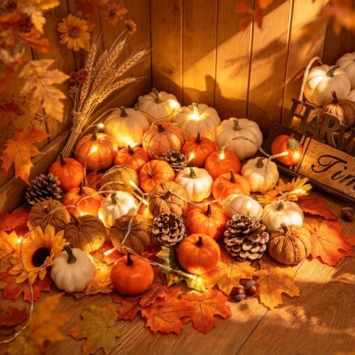 DearHouse 80Pcs Artificial Pumpkins Maple Harvest Fall Decoration, 30Pcs Fall Pumpkins and 50Pcs Maple Leaves for Autumn Thanksgiving Harvest Home Decor - Image 5