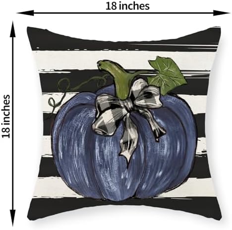 Fall Pillow Covers 18x18 Set of 2 Dark Blue Pumpkin Buffalo Plaid Fall Decor Pillowcase Autumn Thanksgiving Decorative Outdoor Throw Pillow Covers Linen Farmhouse Cushion Case for Couch Home - Image 6